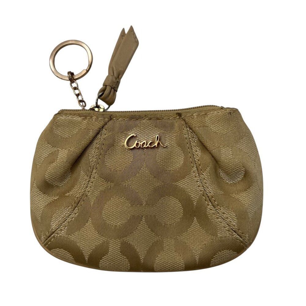 Coach Beige Signature C Mini Coin Purse Wristlet Keychain Pouch